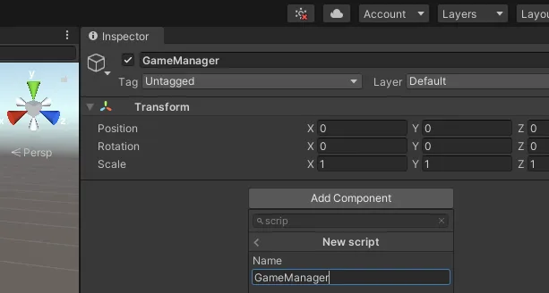 Create new script on GameObject