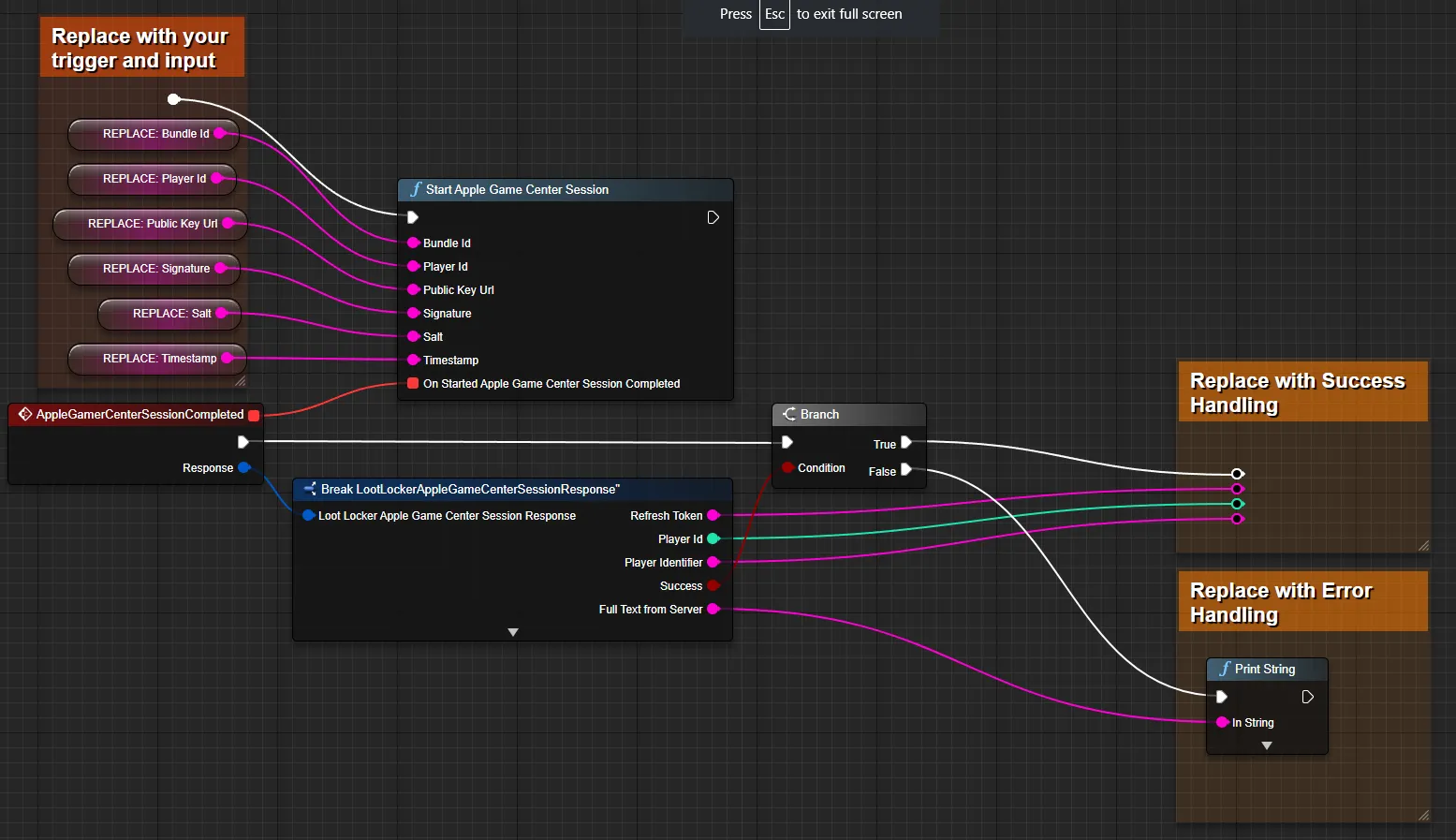 Blueprint example of starting an Apple Game Center session