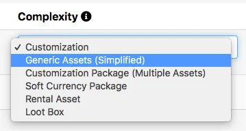 Complexity dropdown with Generic Assets (Simplified) selected when creating a new Context