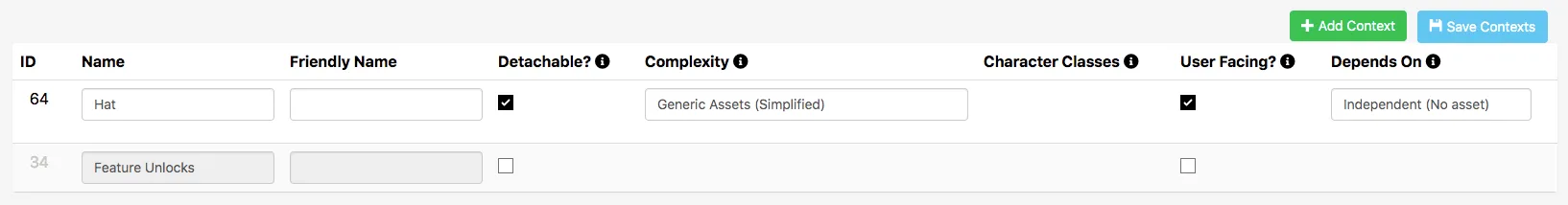 Saved Asset Context in the Context Configuration menu