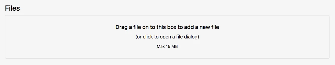 Empty file upload box in the Filters & Storage tab of an Asset