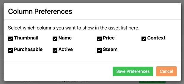 Cog icon for editing visible columns in the Asset Manager
