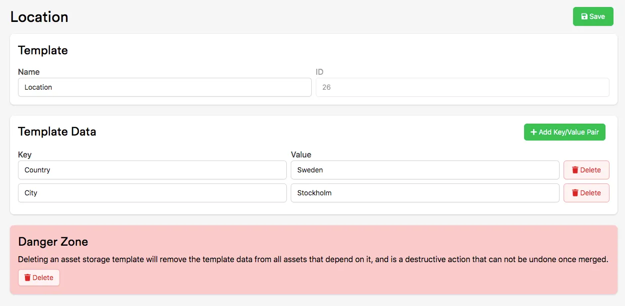 Asset Storage Template with Country and City key/value pairs added