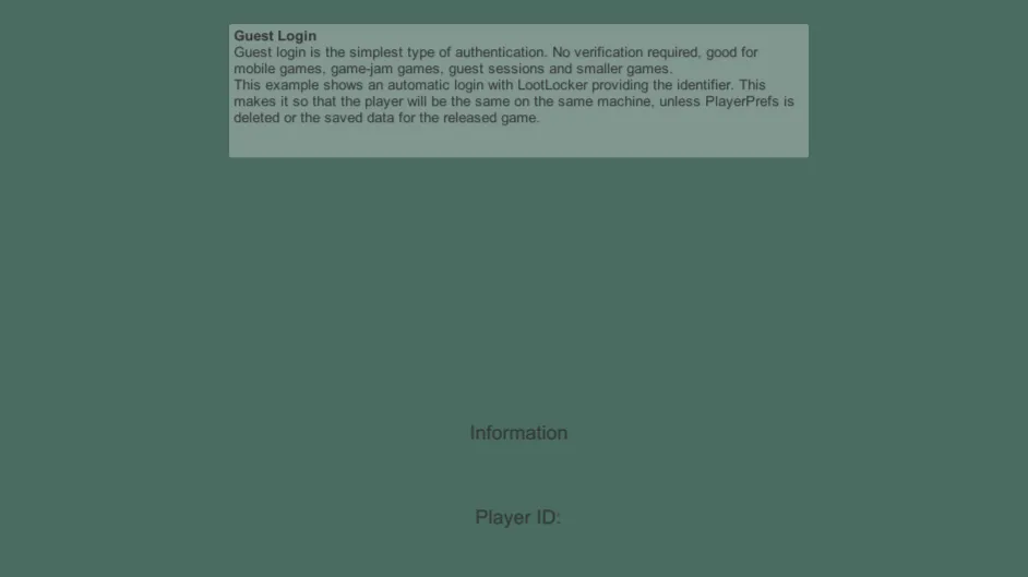 Guest Login sample scene displaying the assigned Player ID
