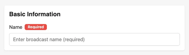 Name field for a new broadcast's basic information