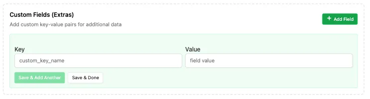 Custom key-value fields added to a broadcast