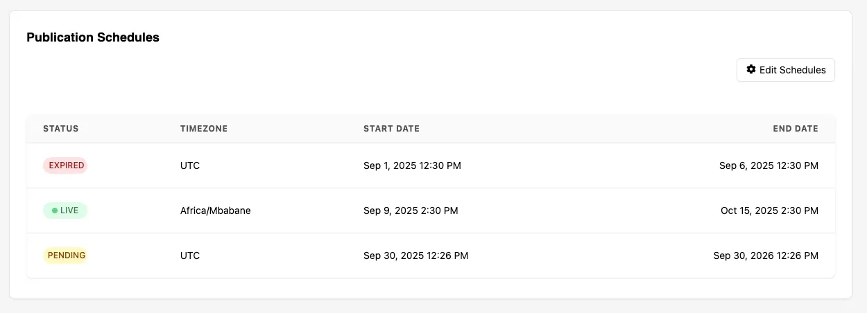 Editing the publication schedule for an existing broadcast
