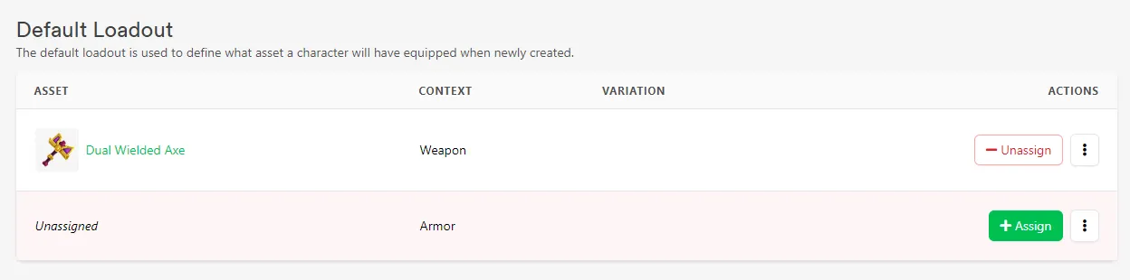 Assign Assets to the Default Loadout for the Warrior class
