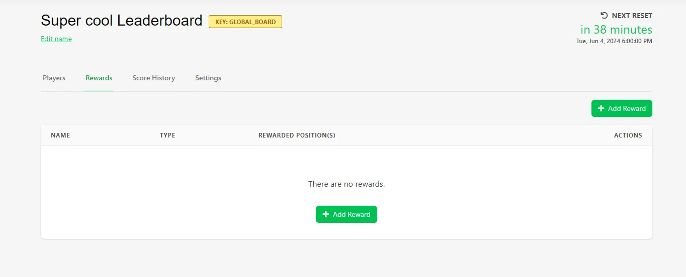 Empty Leaderboard rewards configuration