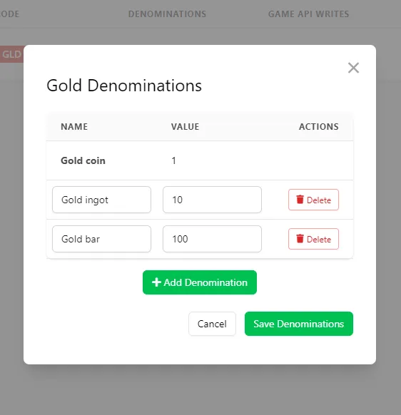Set Up Denominations
