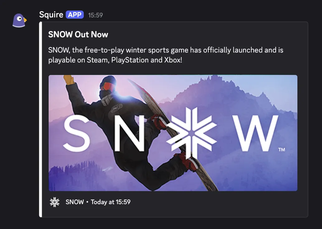Example of a published Broadcast in a Discord channel