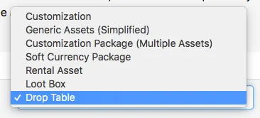 Complexity dropdown with Drop Table selected when creating a new Context