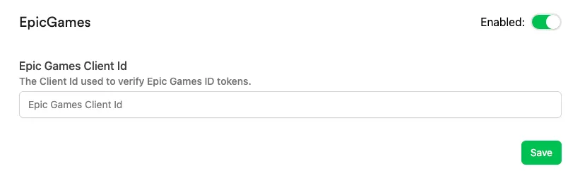 Epic Games platform settings in the Web Console