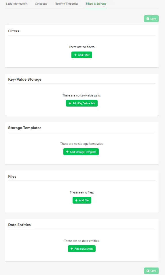 Filters & Storage tab on an Asset's page