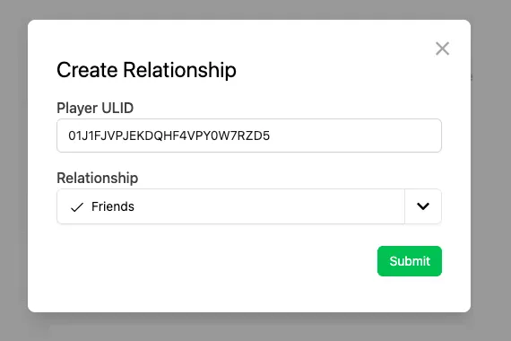 Selecting the relationship type and confirming with Submit