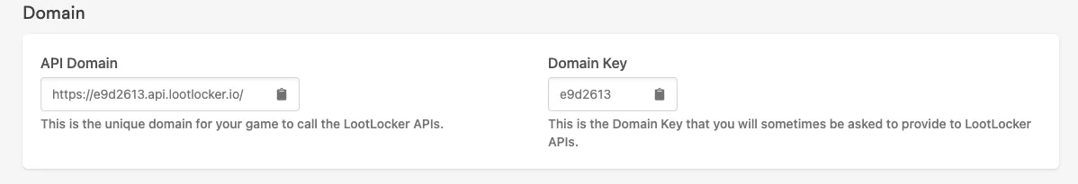 API Domain field in the API Keys section of Game Settings