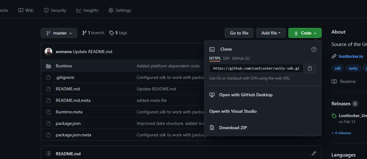Downloading the SDK source as a zip from GitHub