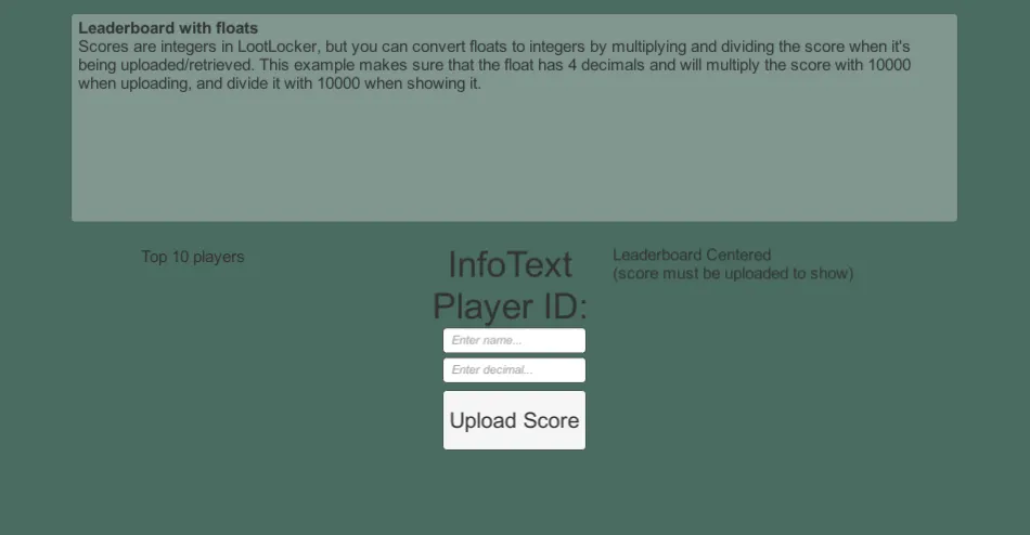 Submitting a score to a float leaderboard in the sample scene