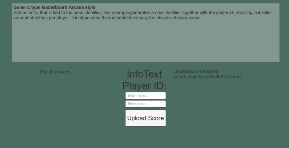 Submitting a score to a generic-type leaderboard in the sample scene