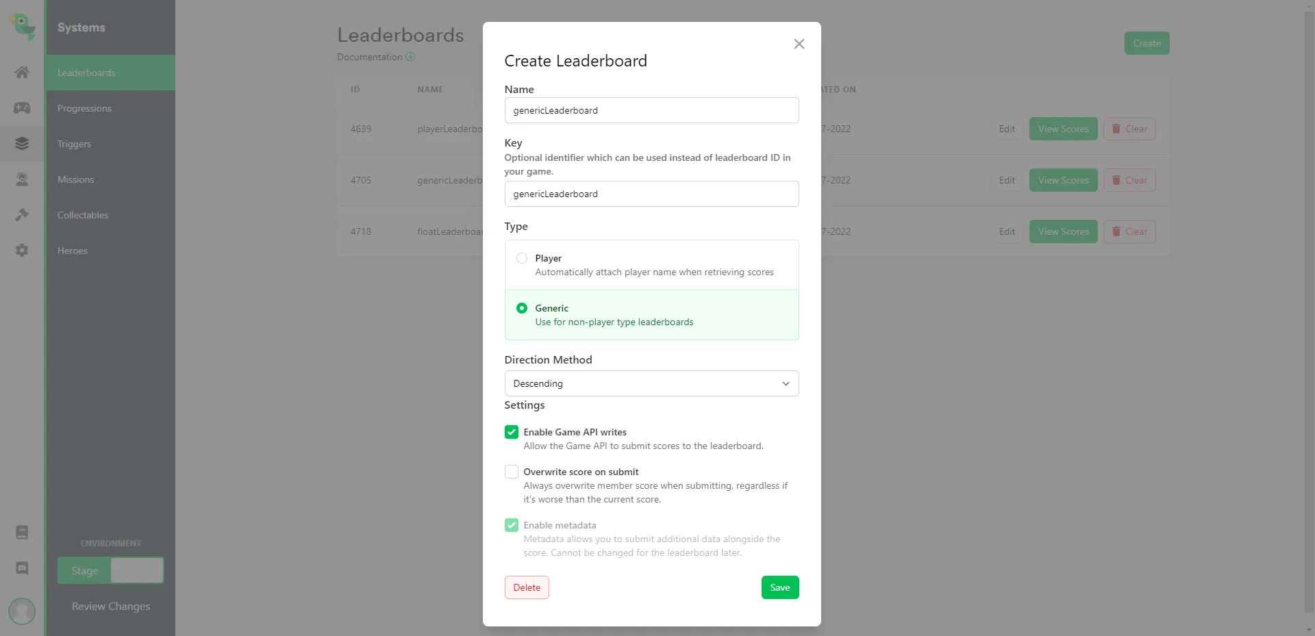 Configuring a generic-type leaderboard in the Web Console
