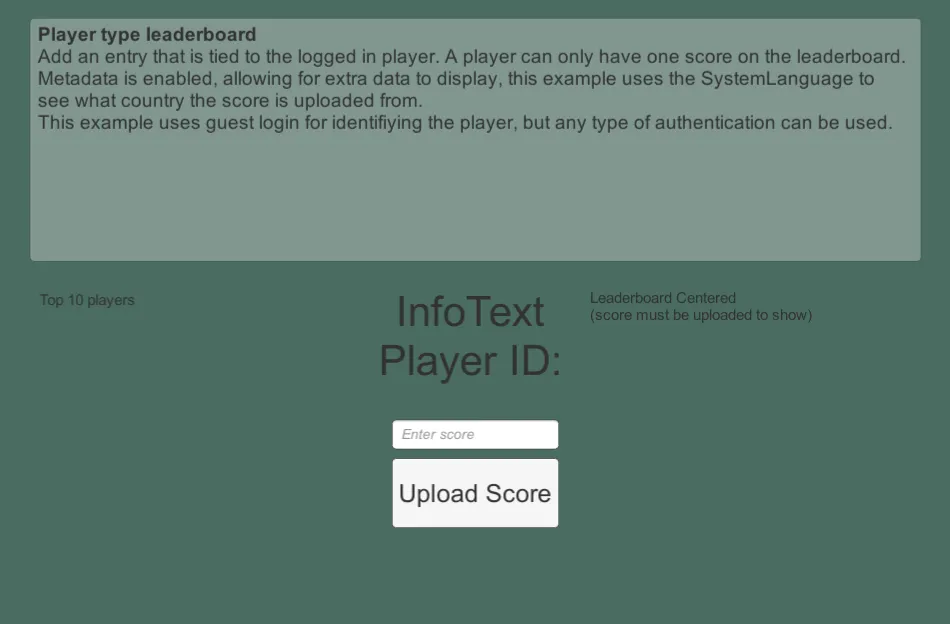 Submitting a score to a player-type leaderboard in the sample scene