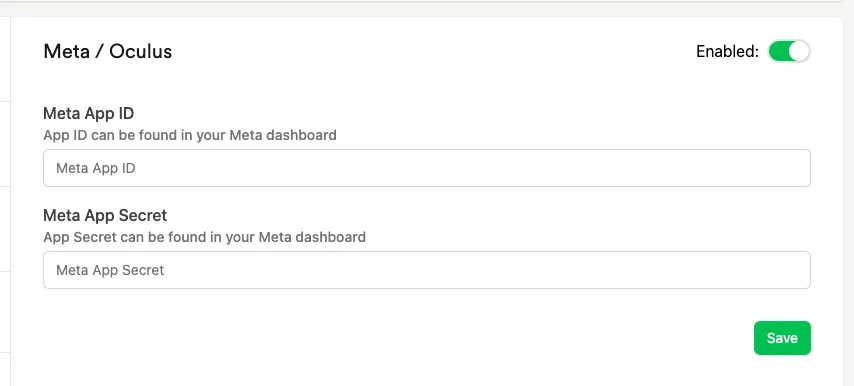 Meta platform settings in the Web Console