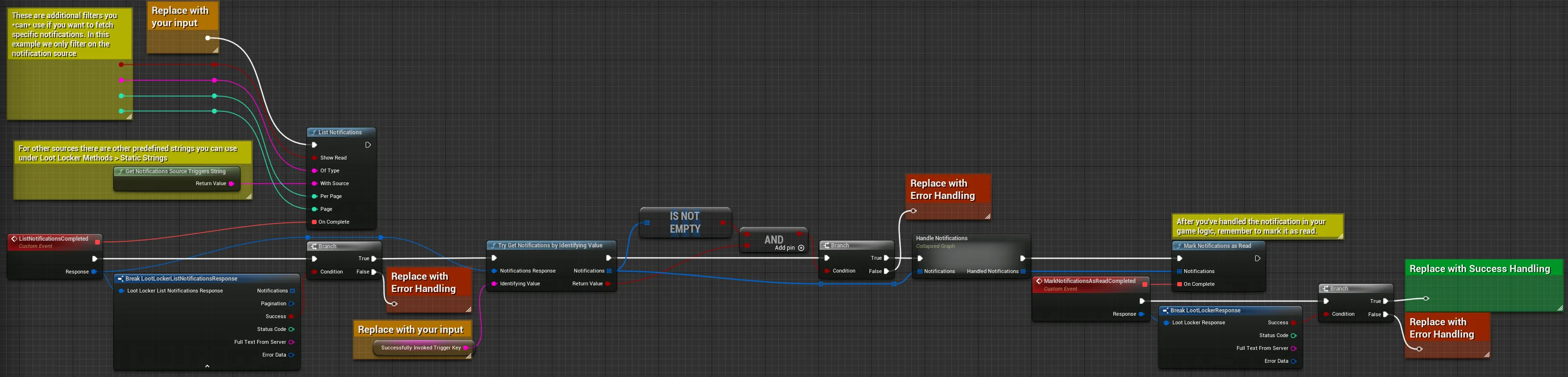 Unreal Blueprint example of listing notifications and marking one as read
