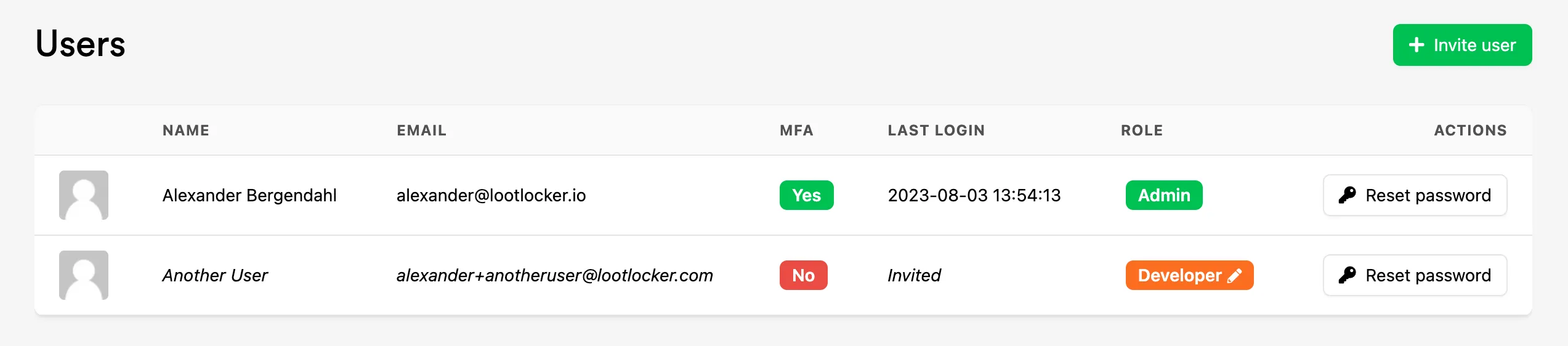 List of Organization Users in the Organization Settings menu