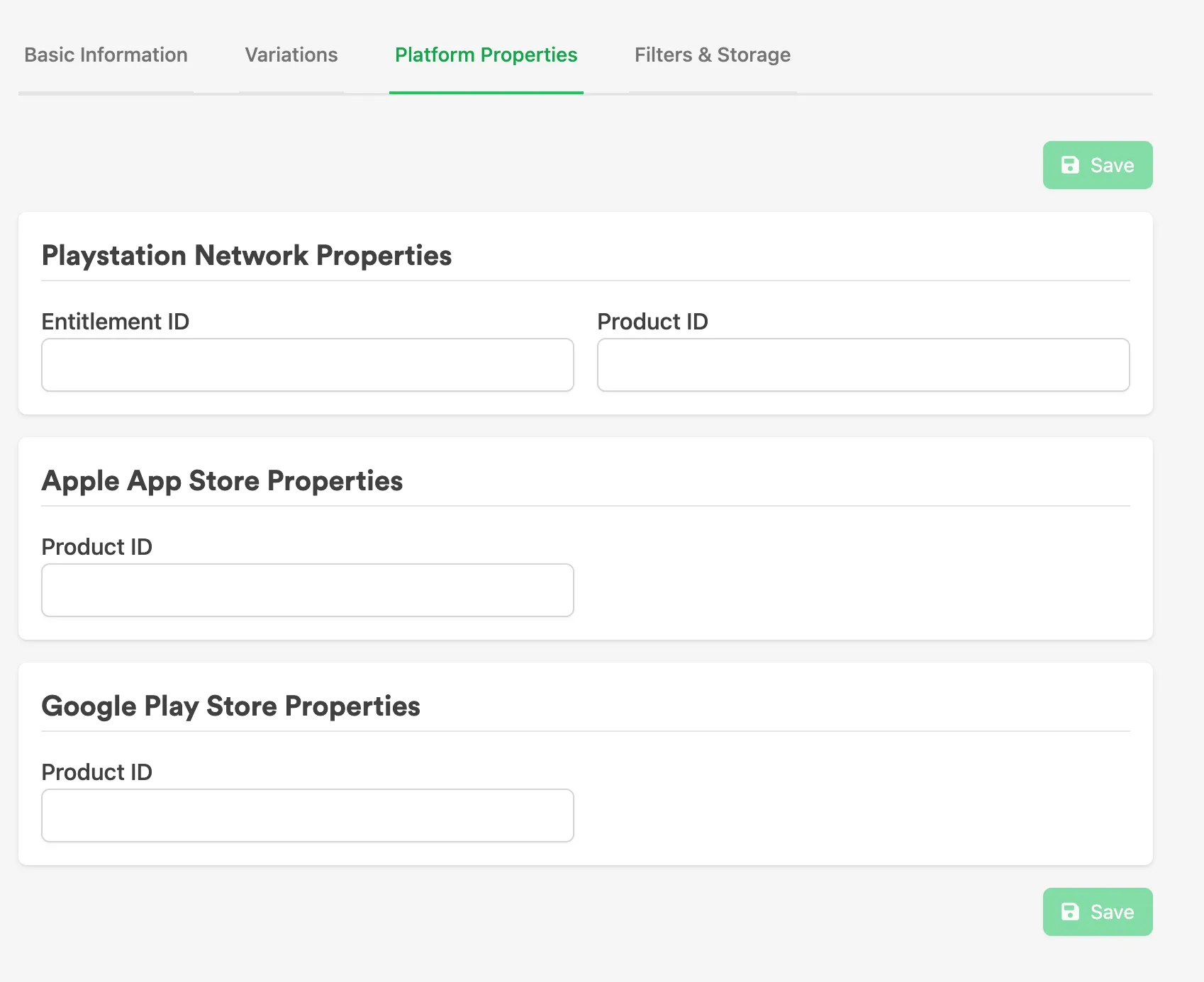 Platform Properties fields on an Asset's page