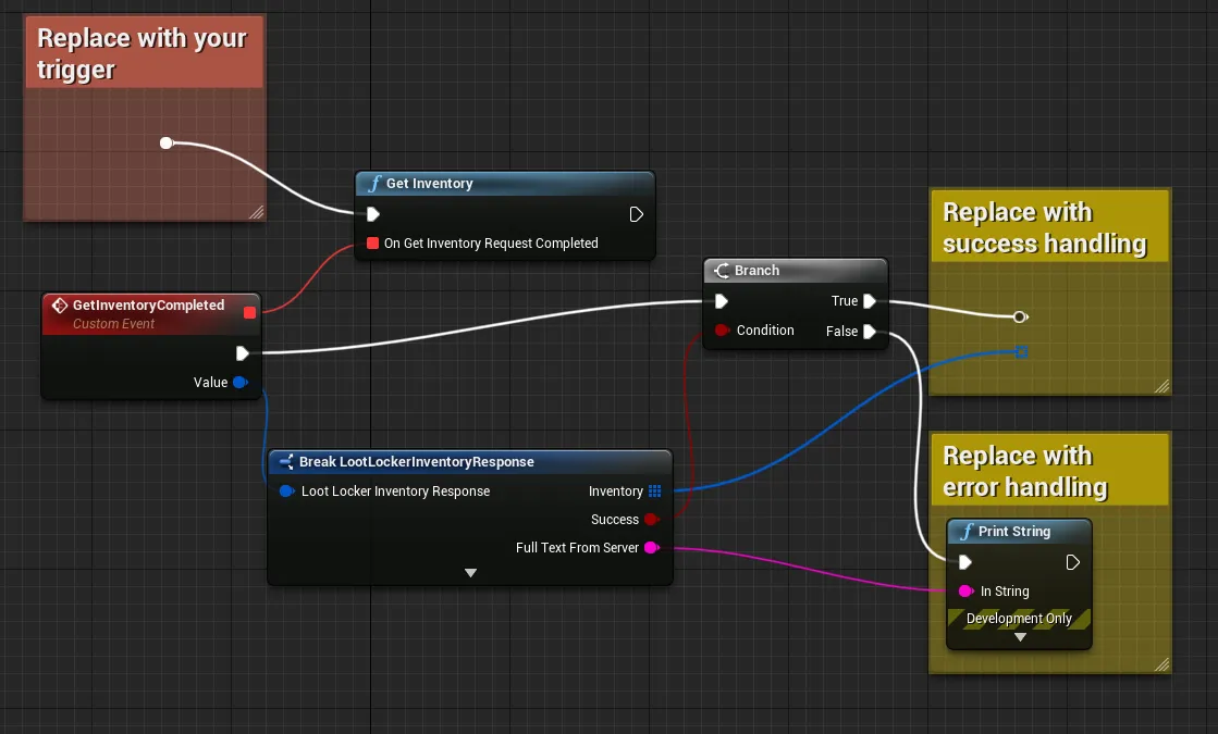 Blueprint example of retrieving the player's inventory