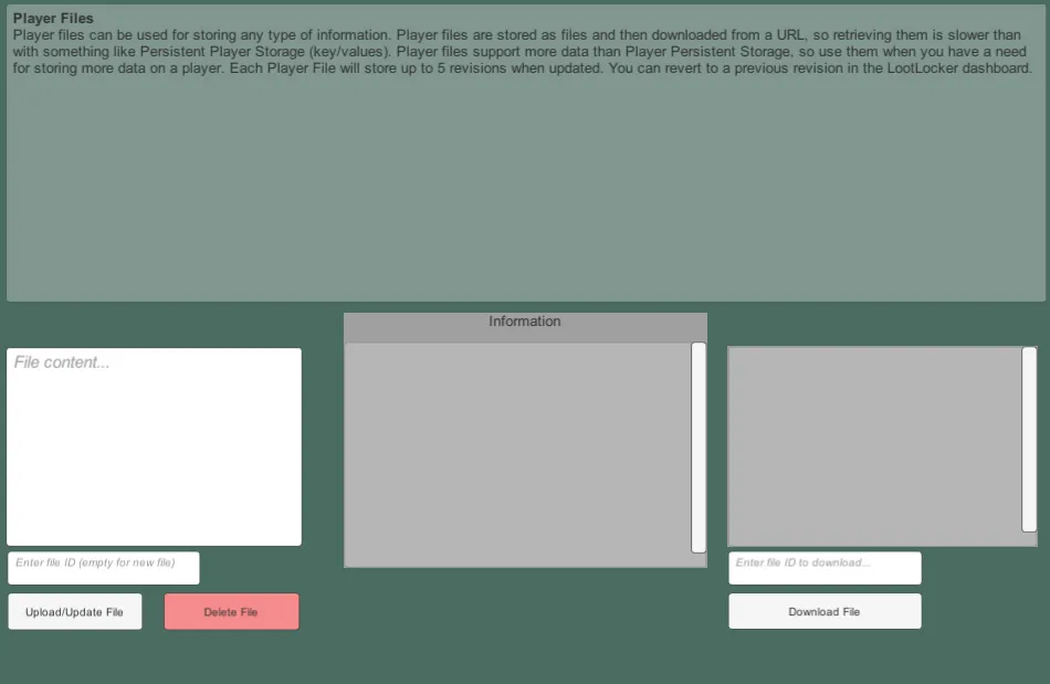 Uploading and downloading player files in the sample scene