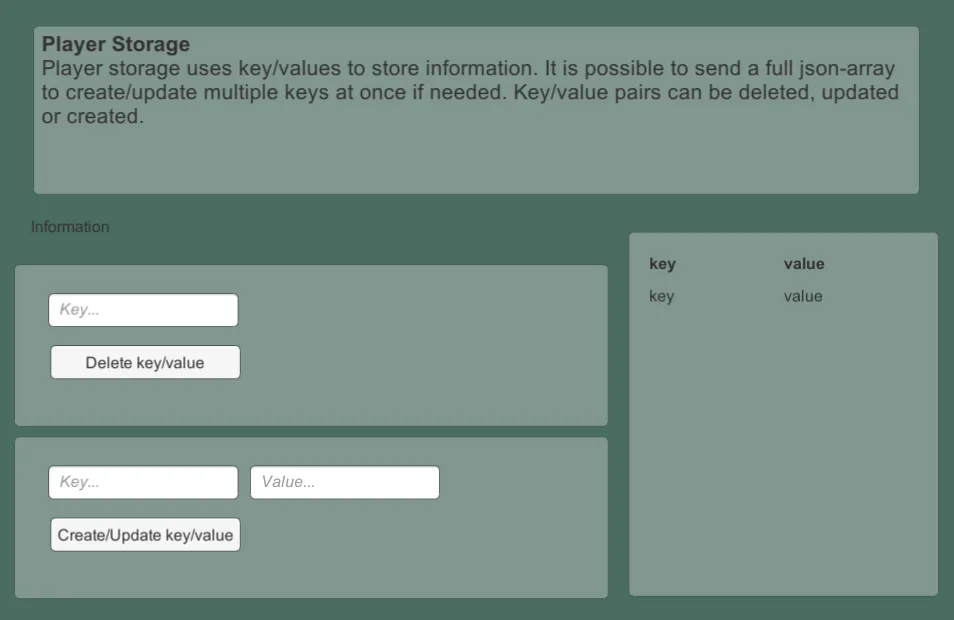 Creating, updating, and deleting key/value pairs in the sample scene
