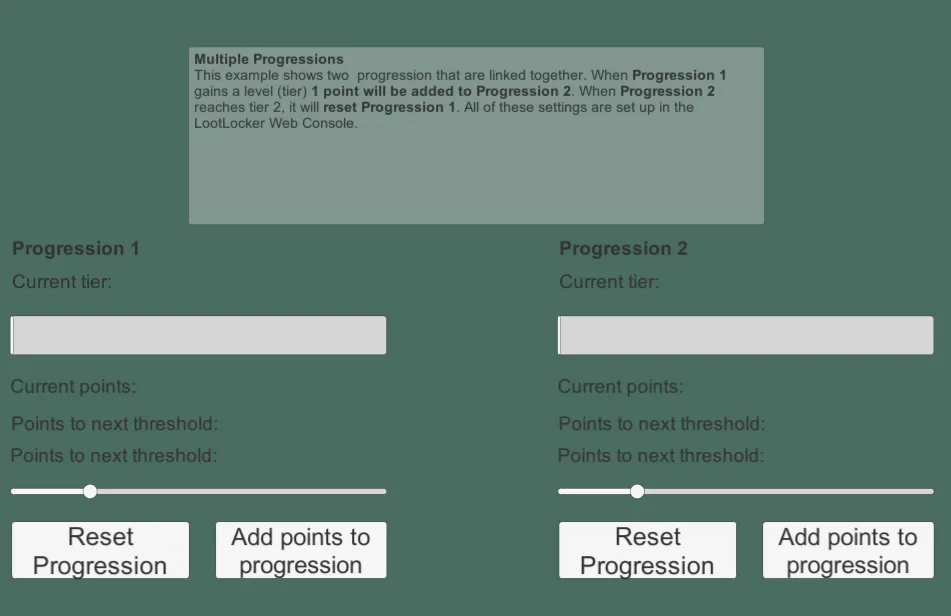 Adding points to two linked progressions in the sample scene