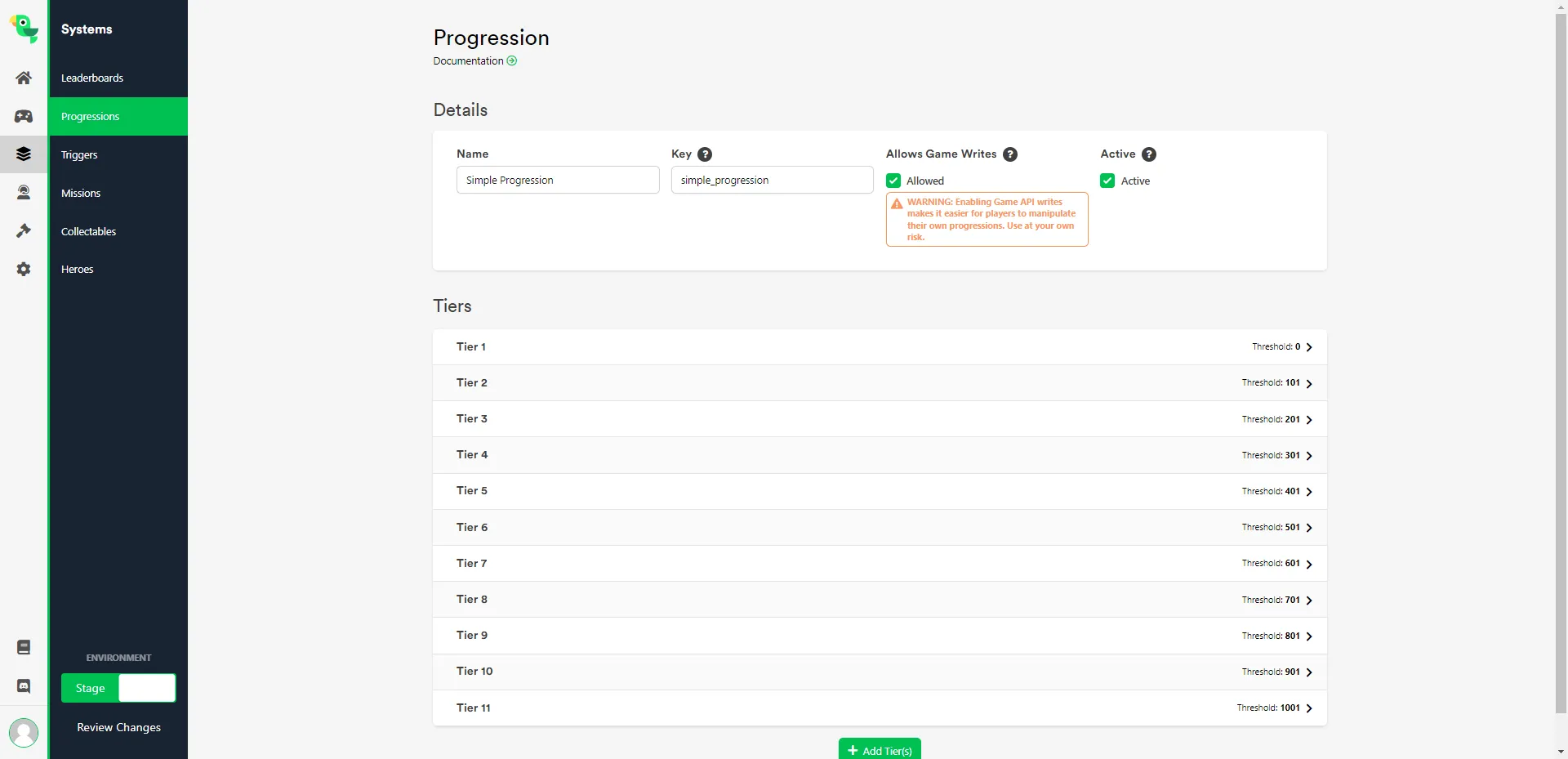Configuring a progression in the Web Console