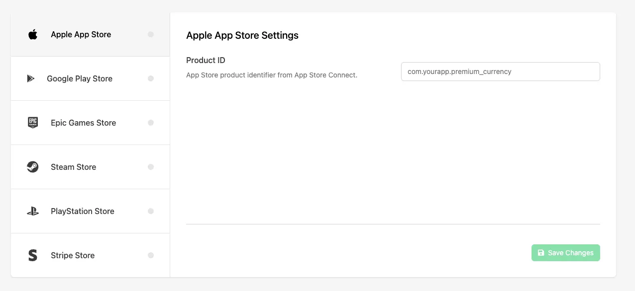 Configuring the Apple App Store Product ID on a Catalog Listing's IAP tab in the Web Console