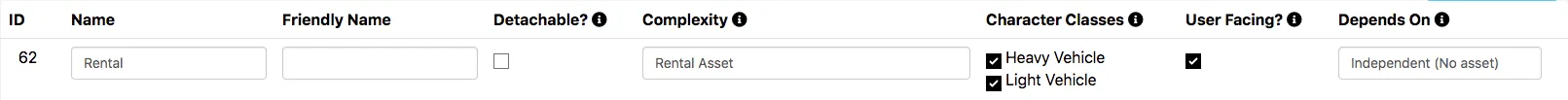 Saved Rental Asset Context in the Context Configuration menu