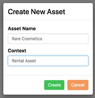 Create new Asset dialog with the Rental Context selected