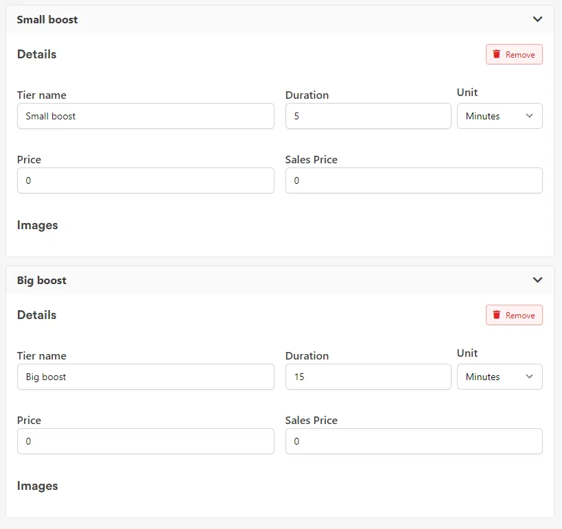 Specifying Rental Tier