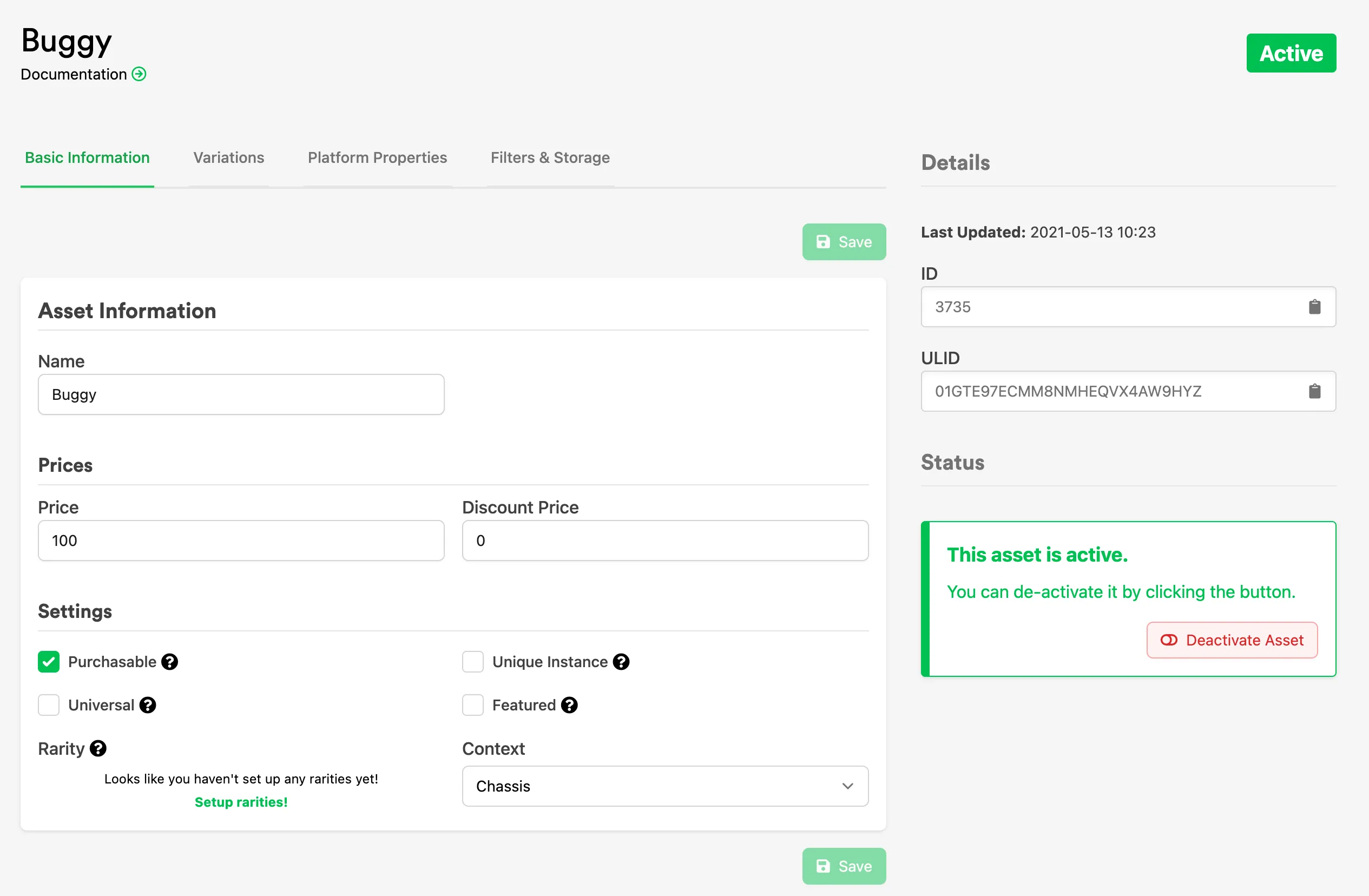 Basic Information fields on an Asset's page
