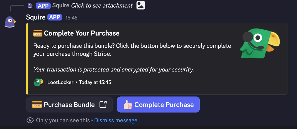 Player clicking Purchase Item to start the checkout flow