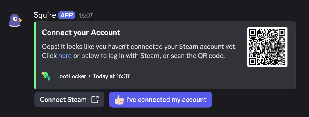 Player authentication flow via QR code or link when redeeming a key