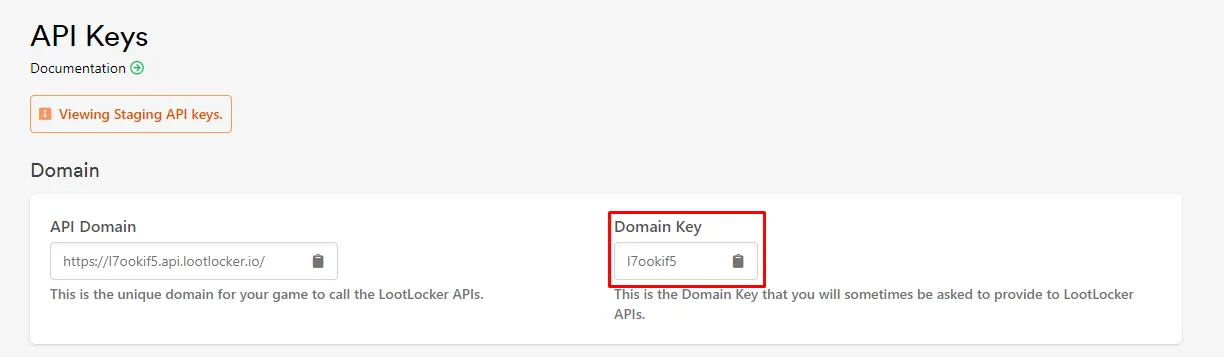 Domain Key field location in the Web Console API Keys settings