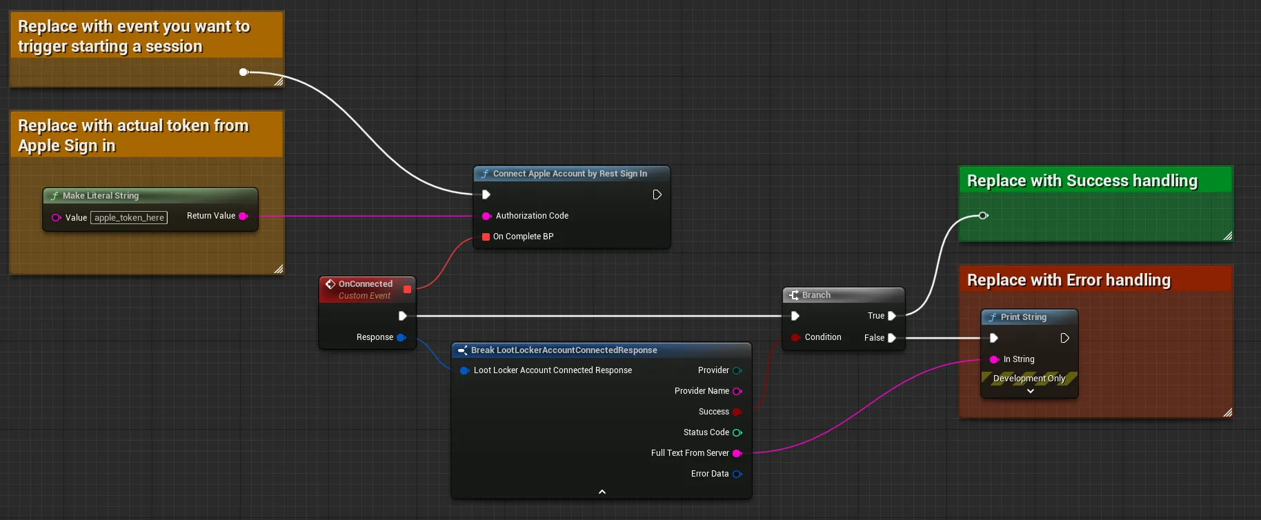 Blueprint example of connecting an Apple account