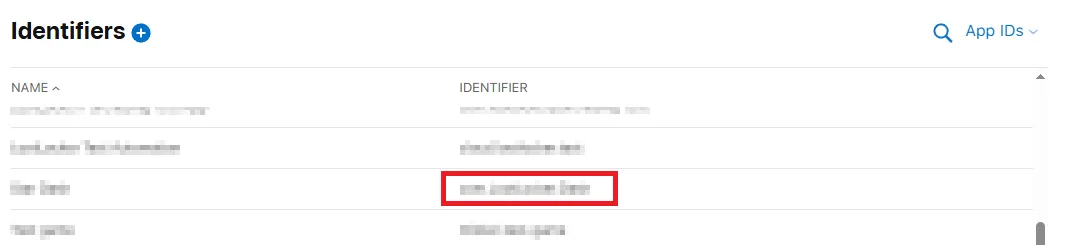 Copying the app's Identifier from the Apple Developer Console